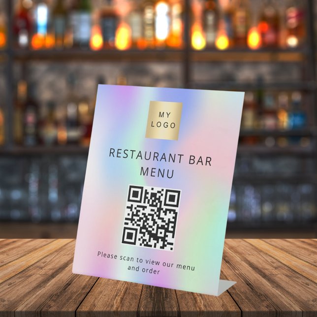 QR-Code Restaurant Café Bar Scan Menü holografisch Sockelschild (Von Creator hochgeladen)