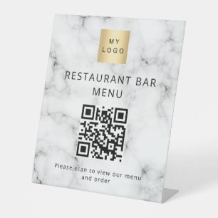 QR-Code Restaurant Café Bar Scan Menü Logo Marmor Sockelschild