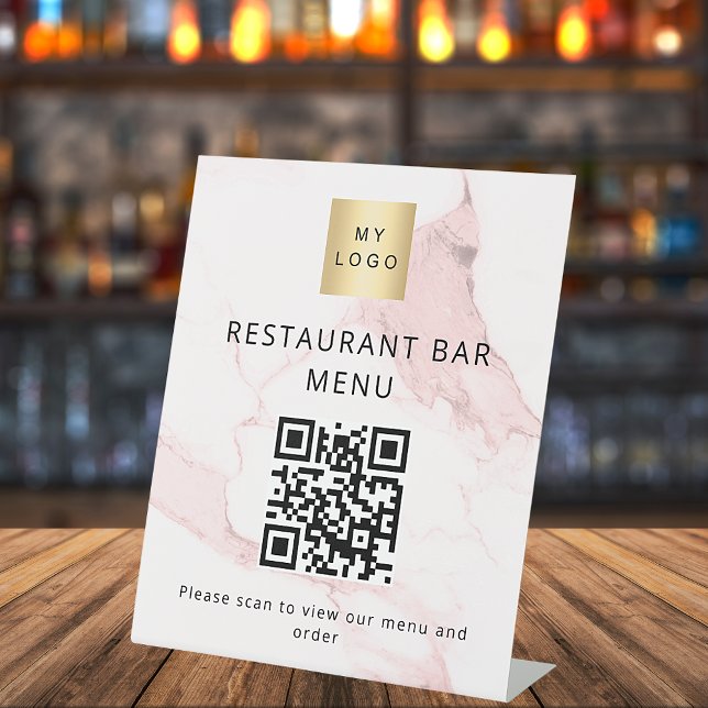 QR-Code Restaurant Café Bar Scan Menü rosa Marmor Sockelschild (Von Creator hochgeladen)