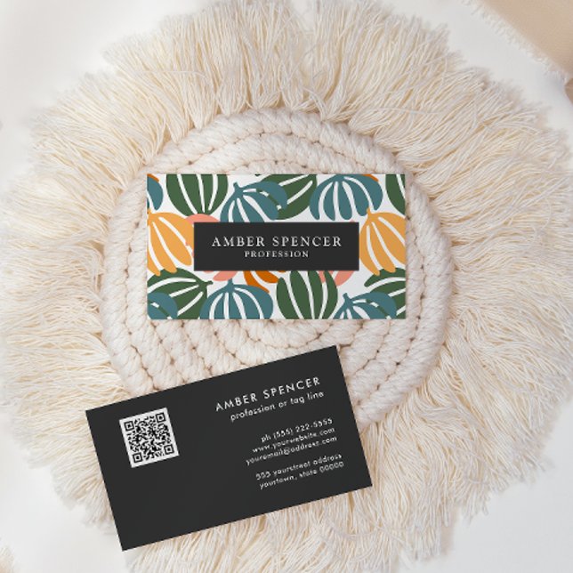 QR CODE RETRO BLÄTTER GROOVY BOTANICAL VISITENKARTE (Von Creator hochgeladen)