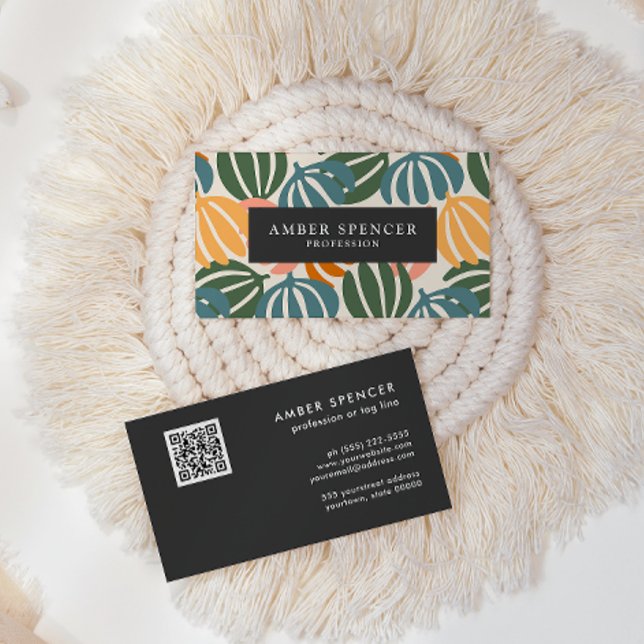 QR CODE RETRO BLÄTTER GROOVY BOTANICAL VISITENKARTE (Von Creator hochgeladen)