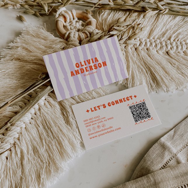 QR Code Retro Boho Groovy Funky Einzigartiger Tren Visitenkarte (Von Creator hochgeladen)