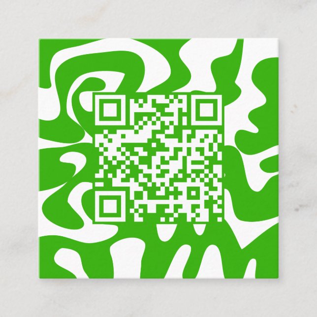 QR Code Retro Groovy Lime Green White Quadratische Visitenkarte (Vorderseite)