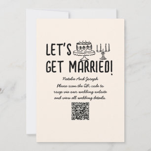 QR Code Retro Hand Drawn Writing Cocktail Hochzeit Einladung