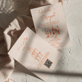 QR-Code Retro Hand gezeichnete helle farbige Hochz Einladung