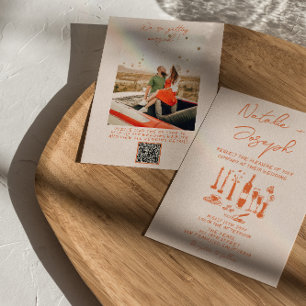 QR-Code Retro Hand gezeichnetes farbiges Foto Hoch Einladung