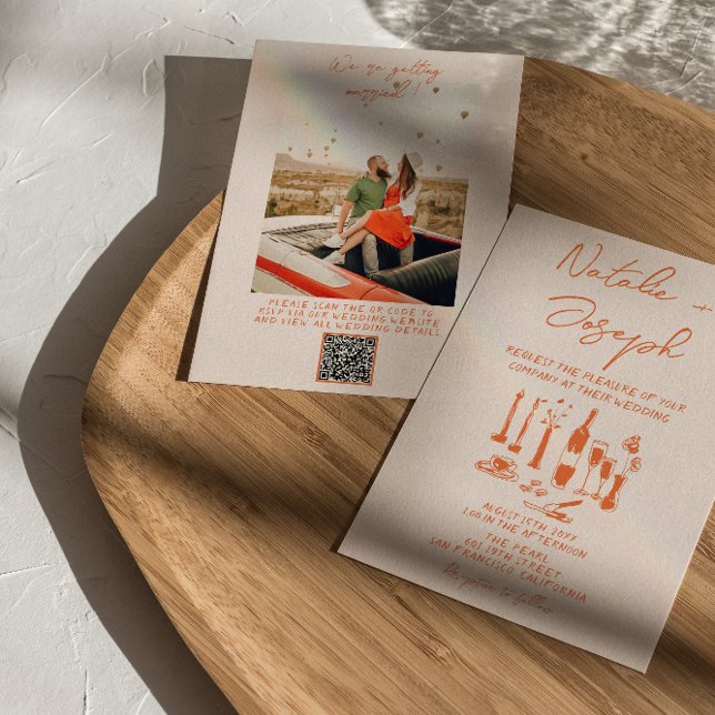 QR-Code Retro Hand gezeichnetes farbiges Foto Hoch Einladung (Von Creator hochgeladen)