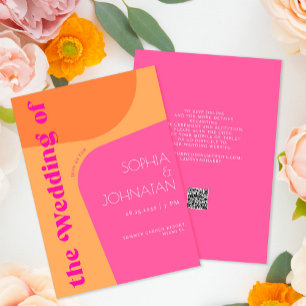 QR-Code Retro rosa orange fett alle in einer Hochz Einladung