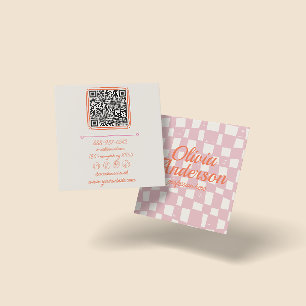 QR-Code Retro Rosa Orange Gezeichnet Geliebte Girl Quadratische Visitenkarte
