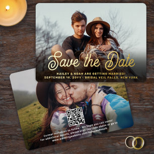 QR-Code Retro-Schrift 2 Foto Hochzeit Termin vorme Folieneinladung