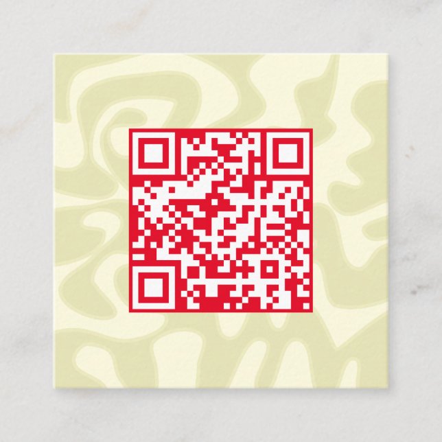 QR Code Retro Swirling Cream Red Squiggles Hallo Quadratische Visitenkarte (Vorderseite)