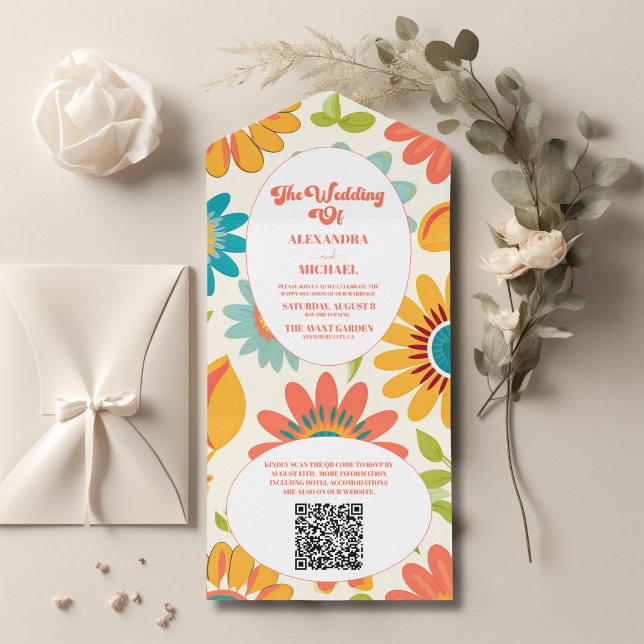 QR-Code Retro Typografie Sommer Sonnenhochzeit All In One Einladung (Von Creator hochgeladen)