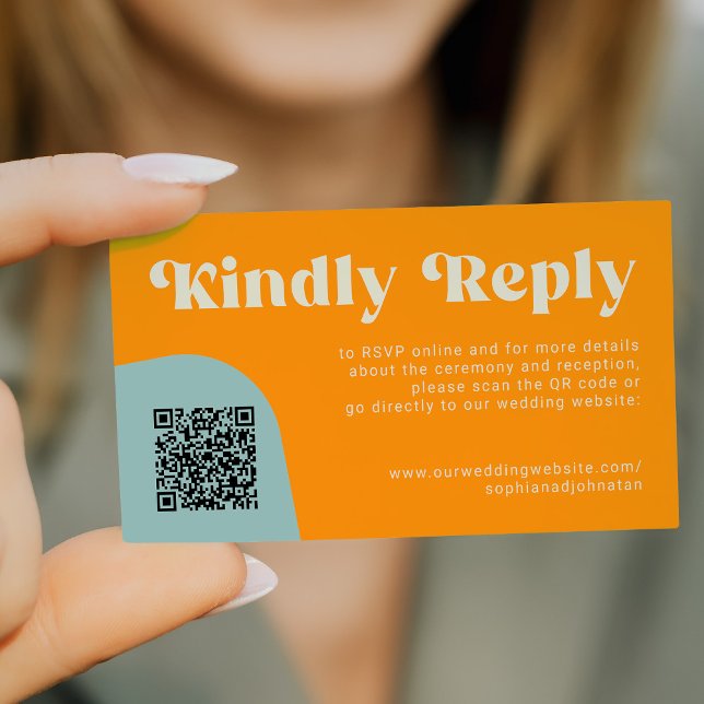 QR Code retro wedding budget online RSVP Begleitkarte (Von Creator hochgeladen)