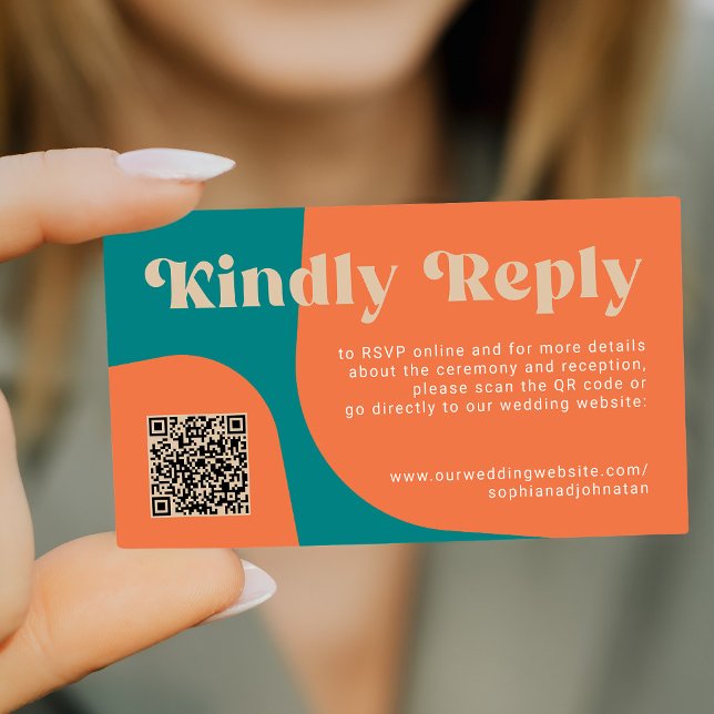 QR Code retro wedding budget online RSVP Begleitkarte (Von Creator hochgeladen)