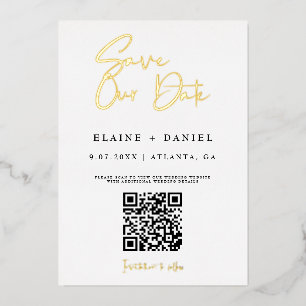 QR-Code Rette unser Date Foto Gold Folieneinladung