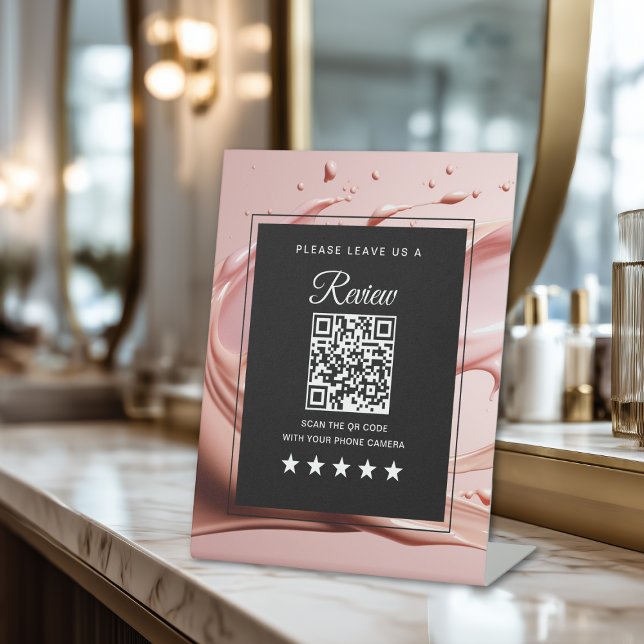 Qr Code Reviews Pink Blush Salon  Sockelschild (Qr Code Reviews Pink Blush Salon Pedestal Sign
)