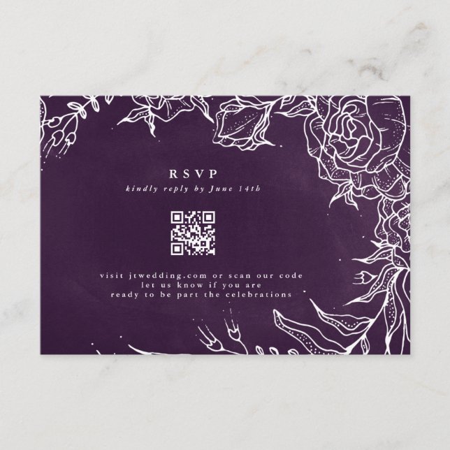 QR Code Romantische Blume Wreath Lila Hochzeit RSVP Karte (Vorderseite)
