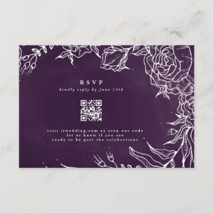 QR Code Romantische Blume Wreath Lila Hochzeit RSVP Karte