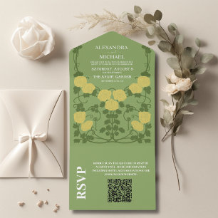 QR Code Romantische Jugendstil-Hochzeit All In One Einladung