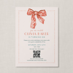 QR-Code Rosa Coquette-Schleife Mädchen Geburtstag Einladung
