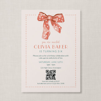 QR-Code Rosa Coquette-Schleife Mädchen Geburtstag Einladung