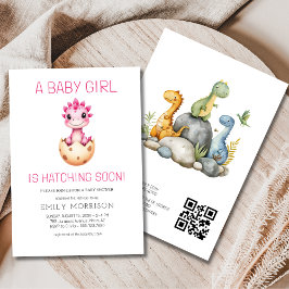 QR Code Rosa Dinosaurier Schläge Bald Baby Dusche Einladung