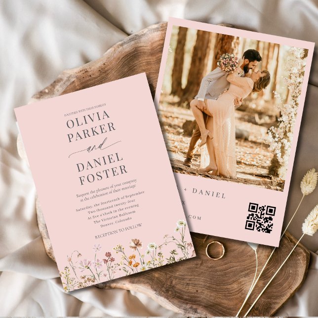 QR Code Rosa Foto Wildblume Hochzeit Einladung (Von Creator hochgeladen)