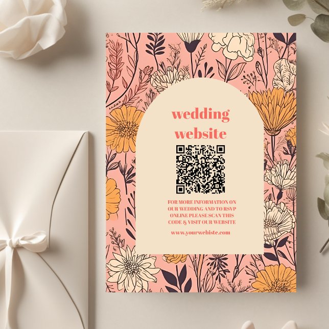 qr code Rosa Gelb Orange Wildblumen Hochzeit Begleitkarte (Von Creator hochgeladen)