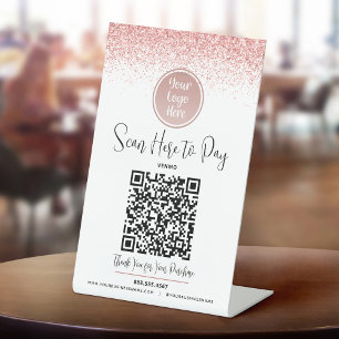QR Code Rosa Glitter Individuelles Logo Hier Zahle Sockelschild