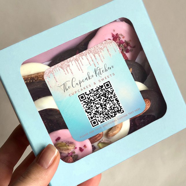 QR-Code Rosa Glitzer Tropfen Blau Farbe Geschäft Quadratischer Aufkleber (Von Creator hochgeladen)