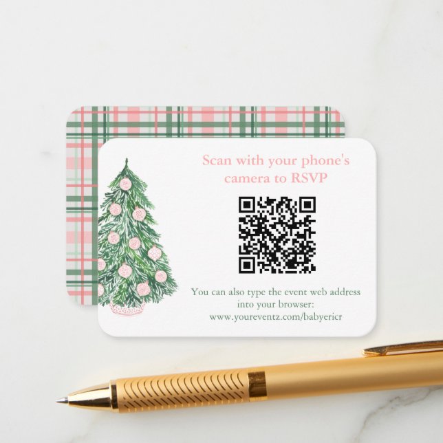 QR-Code Rosa grüne Weihnachtsbäume UAWG oder Regis Begleitkarte (Vorderseite/Rückseite Beispiel)