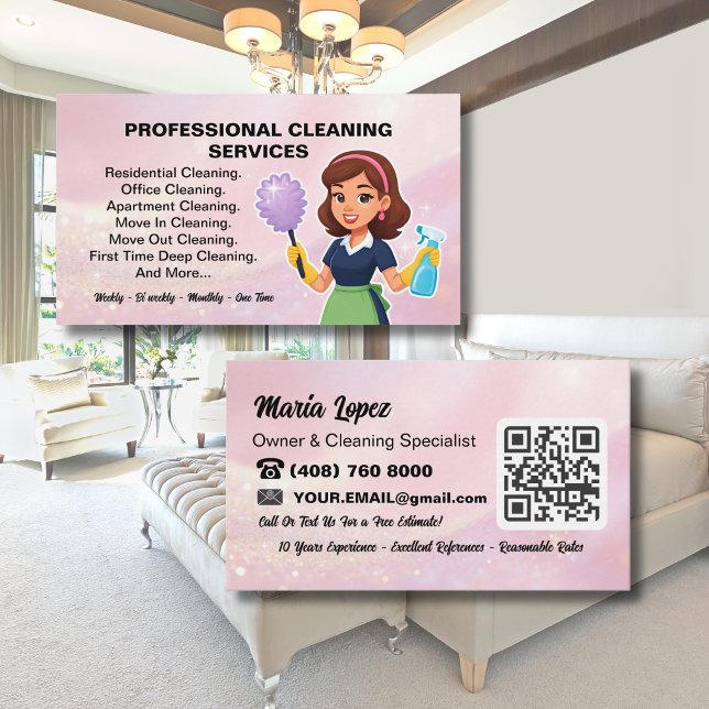QR-Code Rosa Hausreinigungsdienst Visitenkarte (Von Creator hochgeladen)