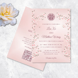 QR Code Rosa Kirschblossom Chinesische Hochzeit Einladung