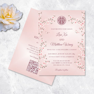 QR Code Rosa Kirschblossom Chinesische Hochzeit Einladung
