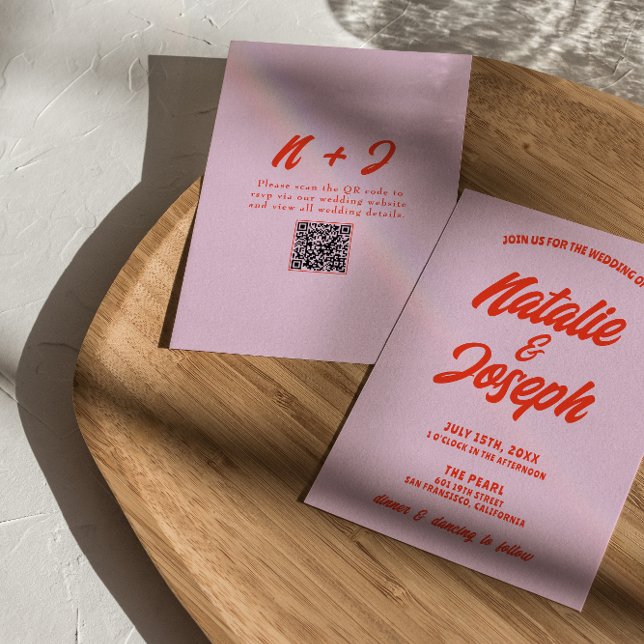 QR-Code Rosa Orange Hell Funky Einzigartige Hochze Einladung (Von Creator hochgeladen)