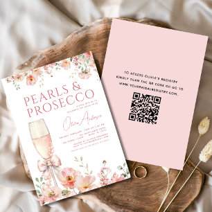QR-Code Rosa Perlen und Prosecco-Brautparty Einladung