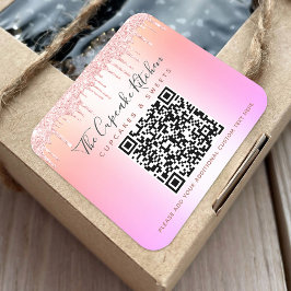 QR-Code Rosa Rose Glitzer Tropfen Rainbow Ombre Na Quadratischer Aufkleber