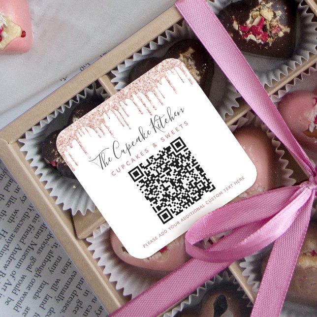 QR-Code Rosa Rose Gold Glitzer Tropfen Firmenname Quadratischer Aufkleber (Von Creator hochgeladen)