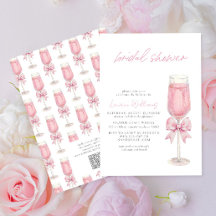 QR-Code Rosa Schleife Champagner Junggesellinnenab