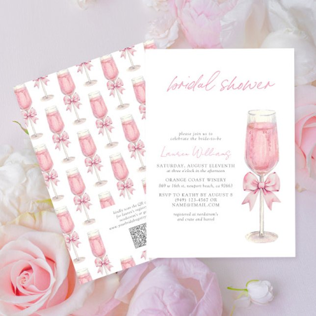 QR-Code Rosa Schleife Champagner Junggesellinnenab Einladung (Von Creator hochgeladen)