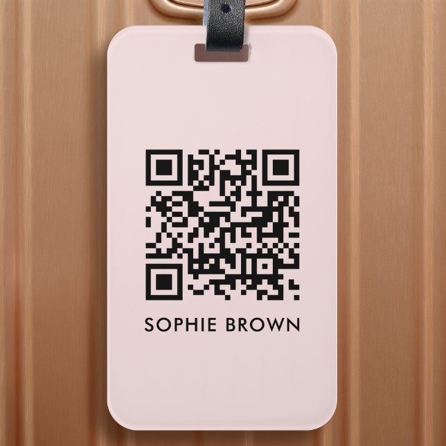 QR-Code Rosa Weibchenfarbener Scannable-Kontakt ve Gepäckanhänger (Versatile editable pink luggage tag template with interactive QR code for business or personal use.)