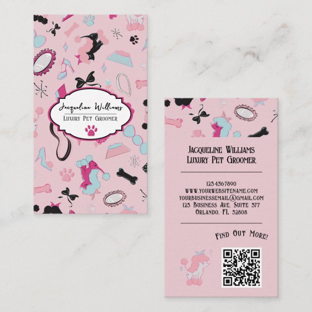 QR-Code Rosa Weiblicher Mid-Century-Tierpfleger II Visitenkarte (Vorne/Hinten)