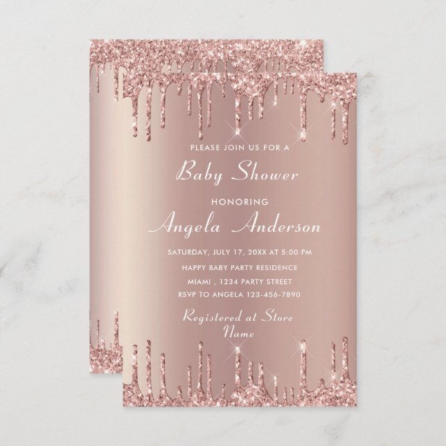 QR Code Rose Gold Baby Boy Shower Einladung (Vorne/Hinten)