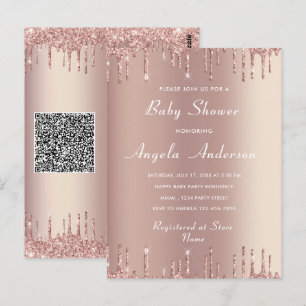 QR Code Rose Gold Baby Boy Shower Einladungskarte