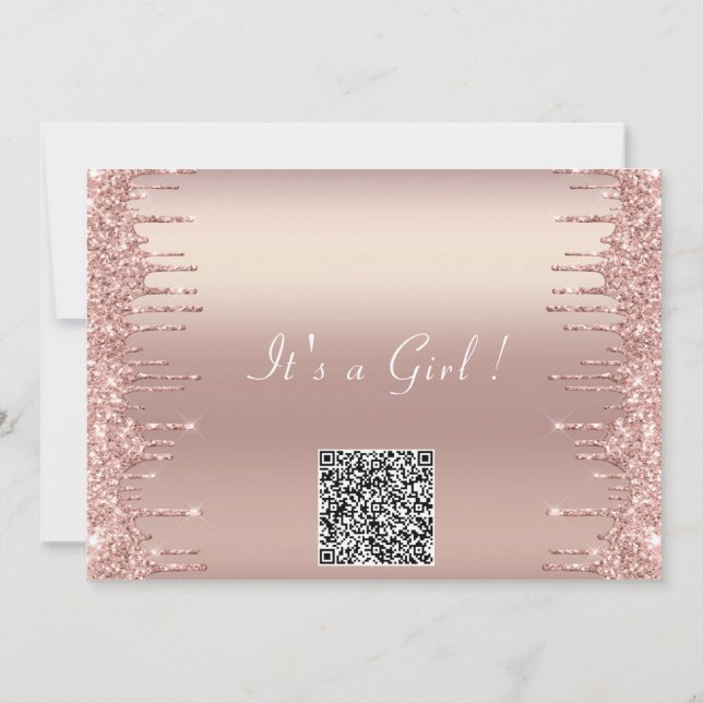 QR Code Rose Gold Baby Girl Dusche Einladung (Rückseite)