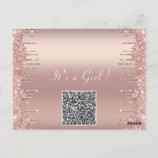 QR Code Rose Gold Blush Girl Dusche laden Postkarte (Rückseite)