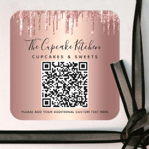 QR Code Rose Gold Kupfer Glitzer Tropfen Business Quadratischer Aufkleber