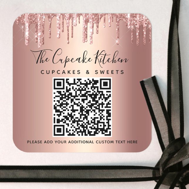QR Code Rose Gold Kupfer Glitzer Tropfen Business Quadratischer Aufkleber (Von Creator hochgeladen)
