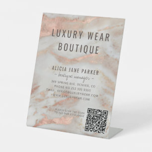 QR CODE Rose Goldbarren Marmorstein elegant Sockelschild