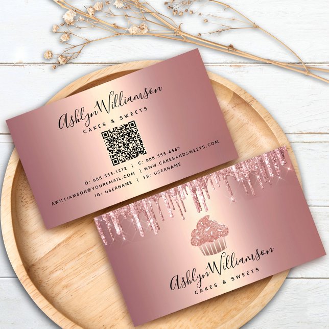 QR-Code-Roségold-Cupcake-Glitter-Drips-Bäckerei Visitenkarte (Von Creator hochgeladen)